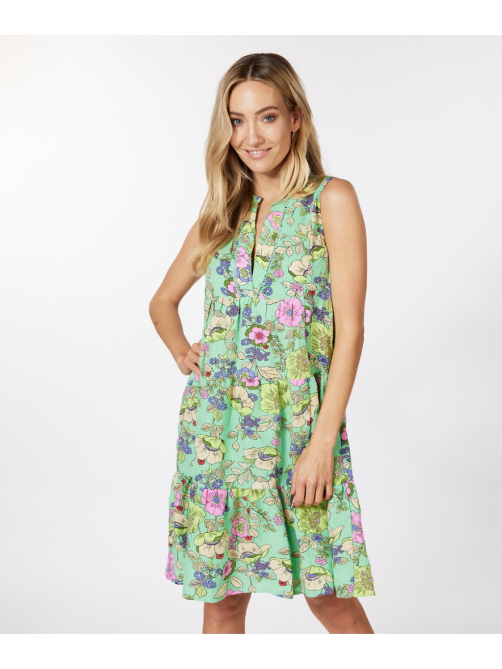 Šaty Esqualo 14230 zelené kaskádové s květy