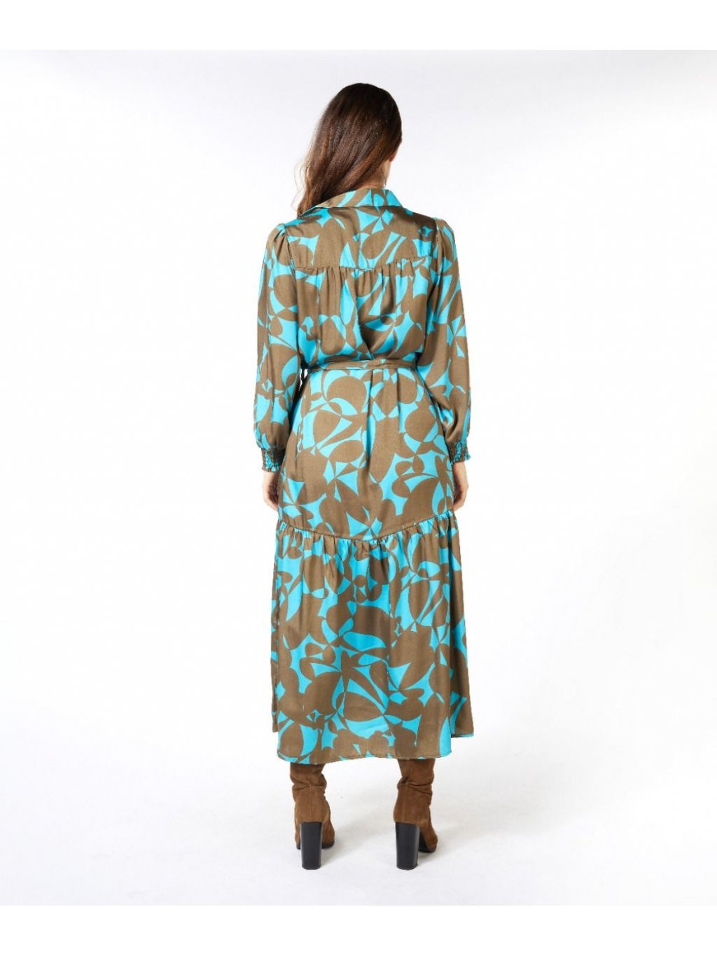 Šaty Esqualo 14517 tyrkysovo hnědé se vzorem dlouhé