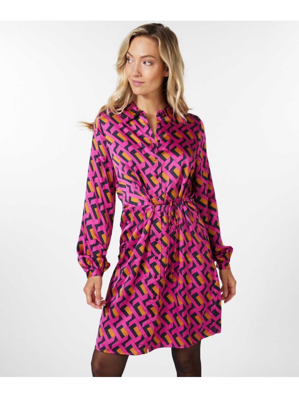 Šaty Esqualo 14705 růžovo mangové grafický vzor zavinovací