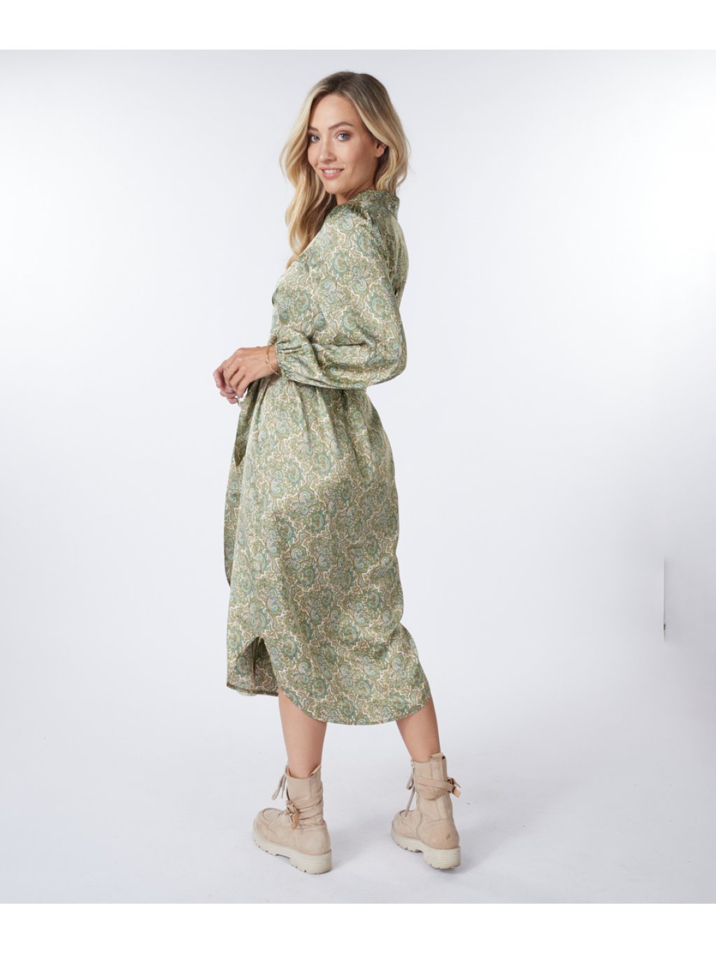 Šaty Esqualo 15522 zelené paisley vzor dlouhé