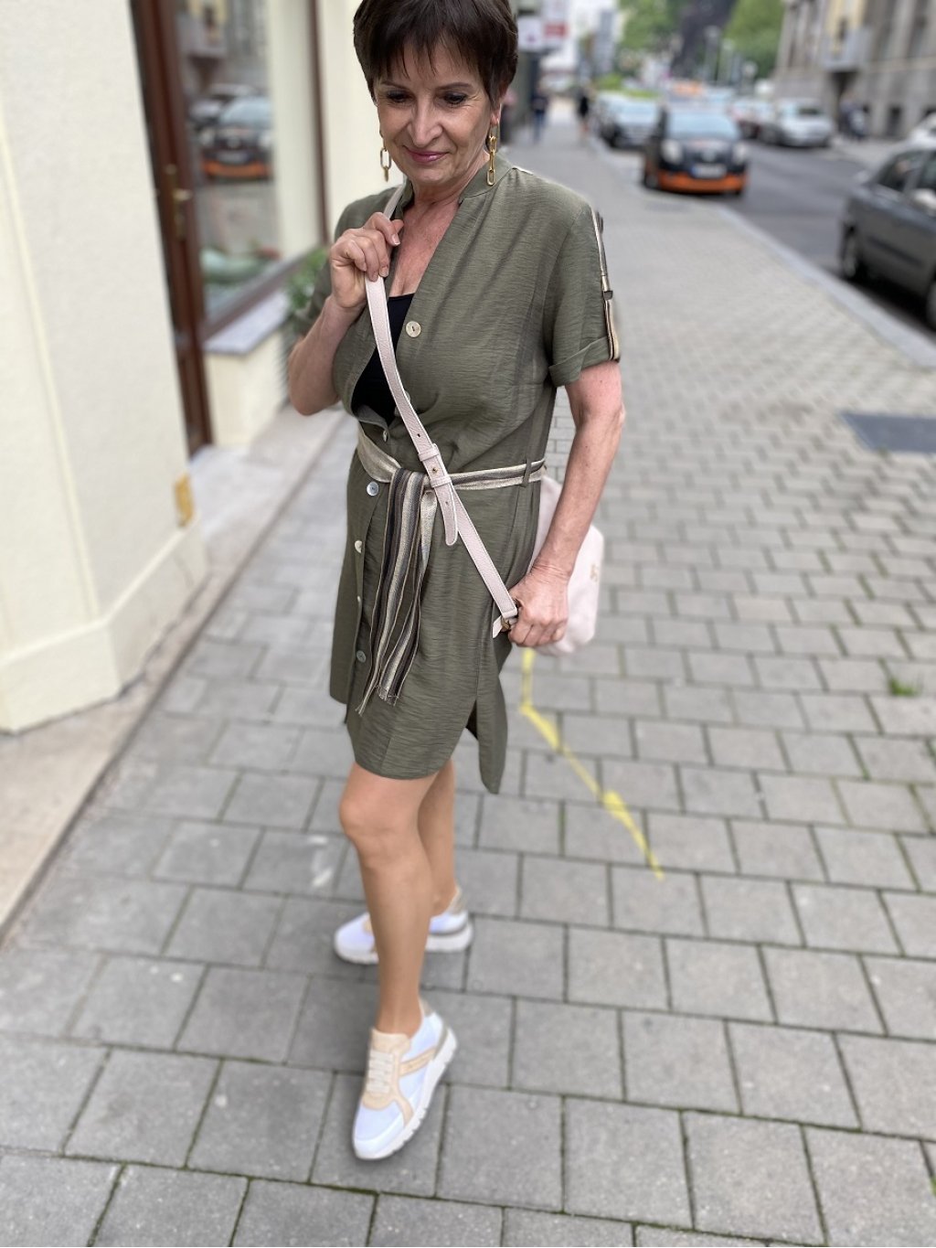 Šaty Estel khaki košilový střih