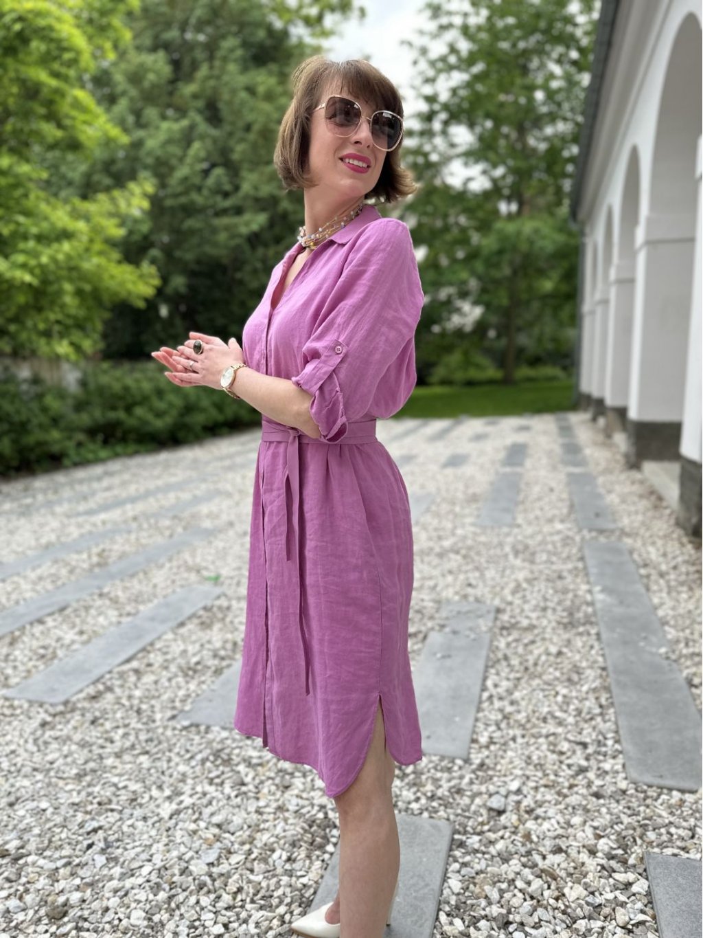 Šaty Kyra Alondra světle fialové košilové lněné 