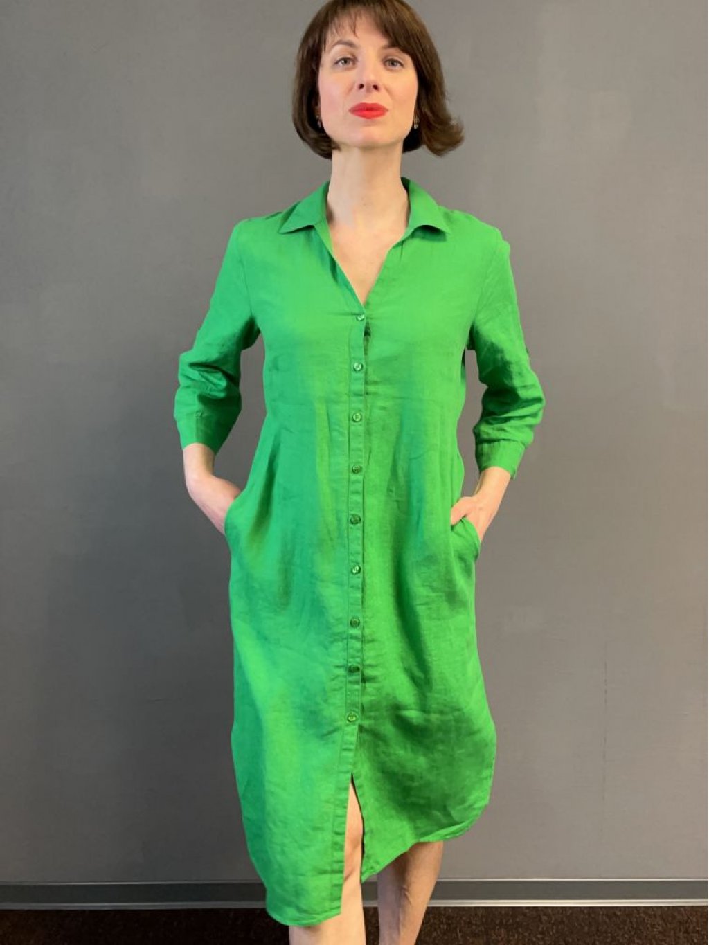 Šaty Kyra Alondra zelené košilové lněné
