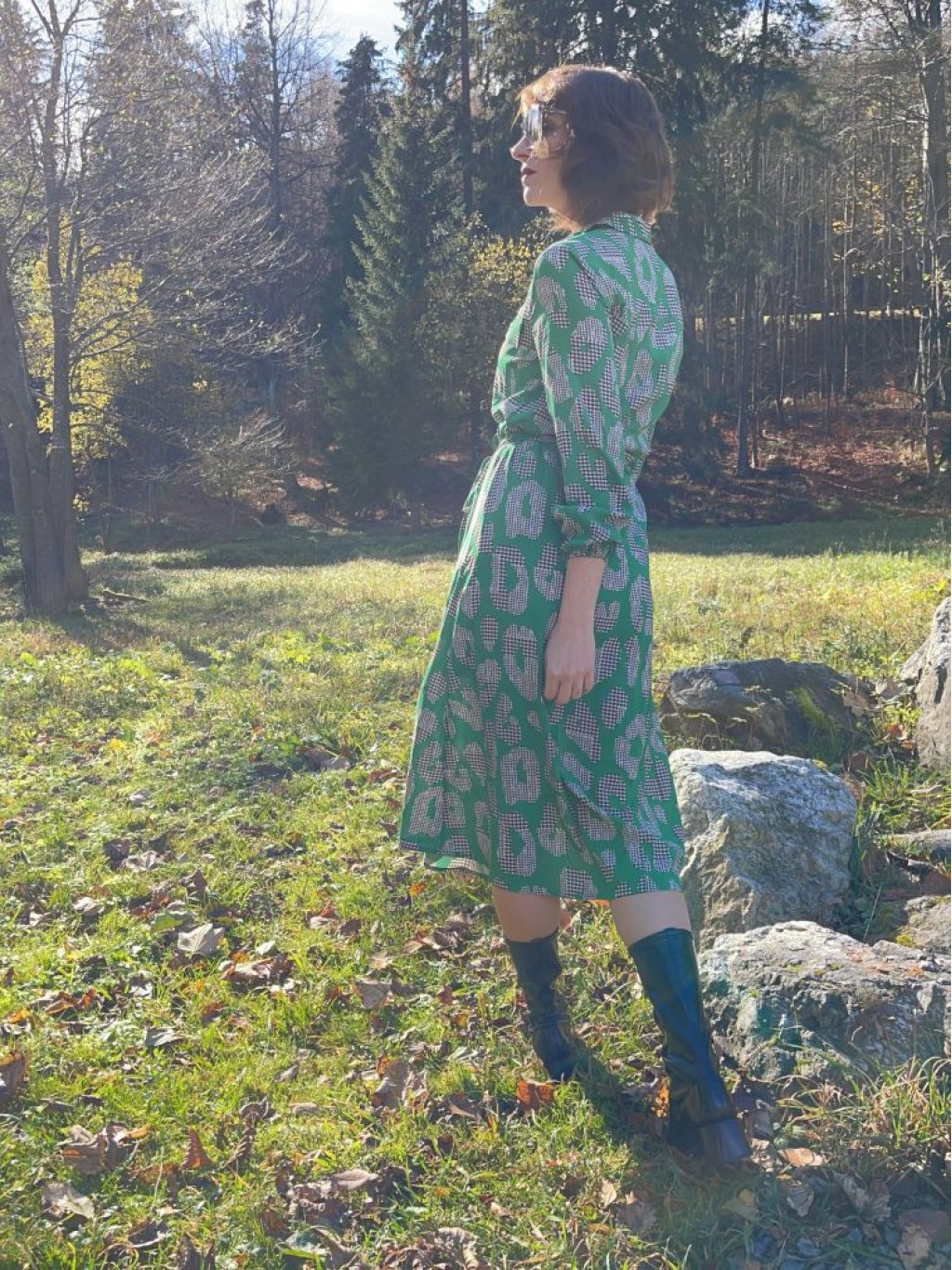 Šaty Kyra Sibrinne zelené s kohoutí stopou dlouhé