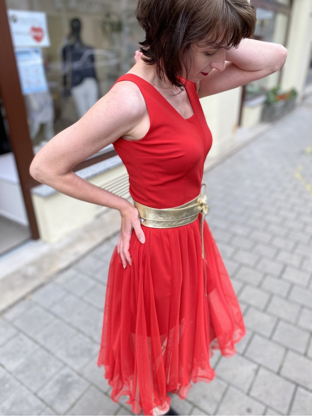 Šaty Marselini červené s tylem