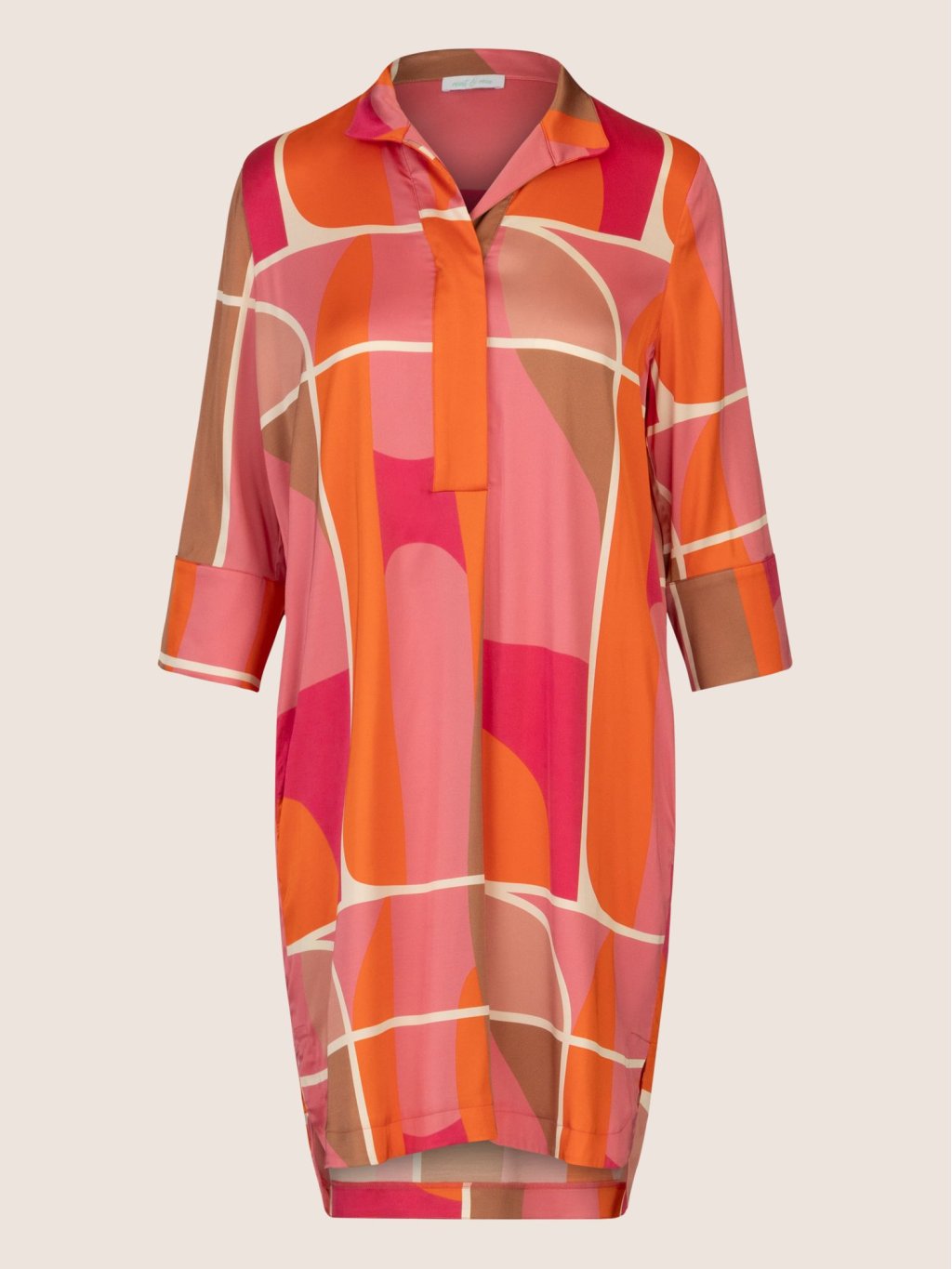 Šaty Mint Mia 65782 růžovo oranžové s geometrickým vzorem krátké