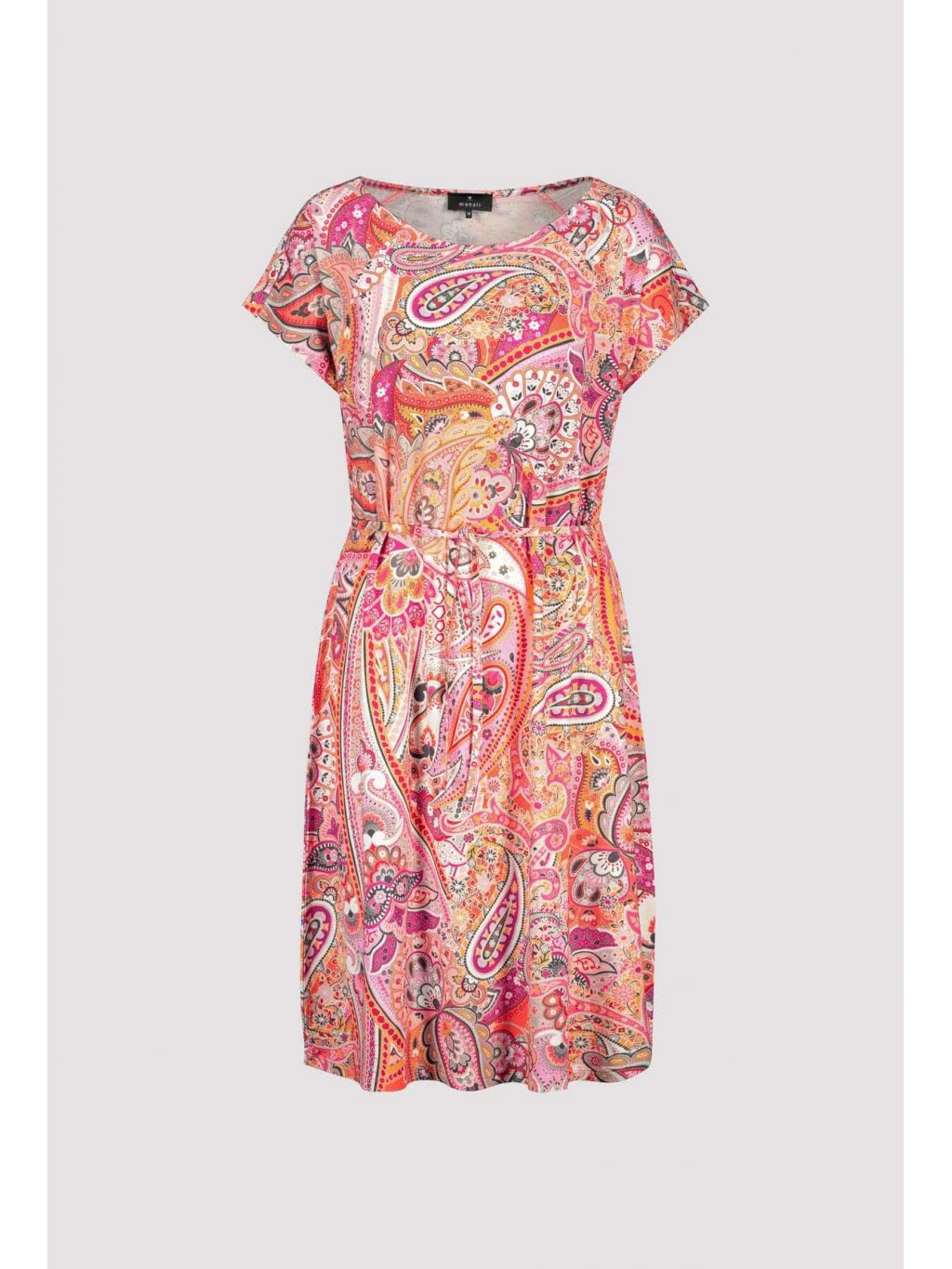 Šaty Monari 9012 lososovo růžové kašmírový vzor krátké