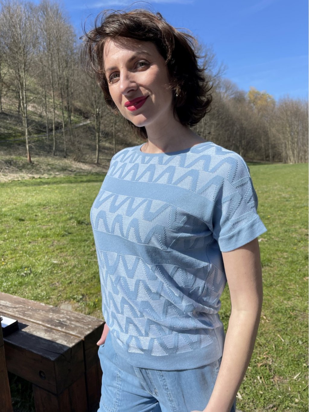 Svetr Ancora světle modrý zig zag