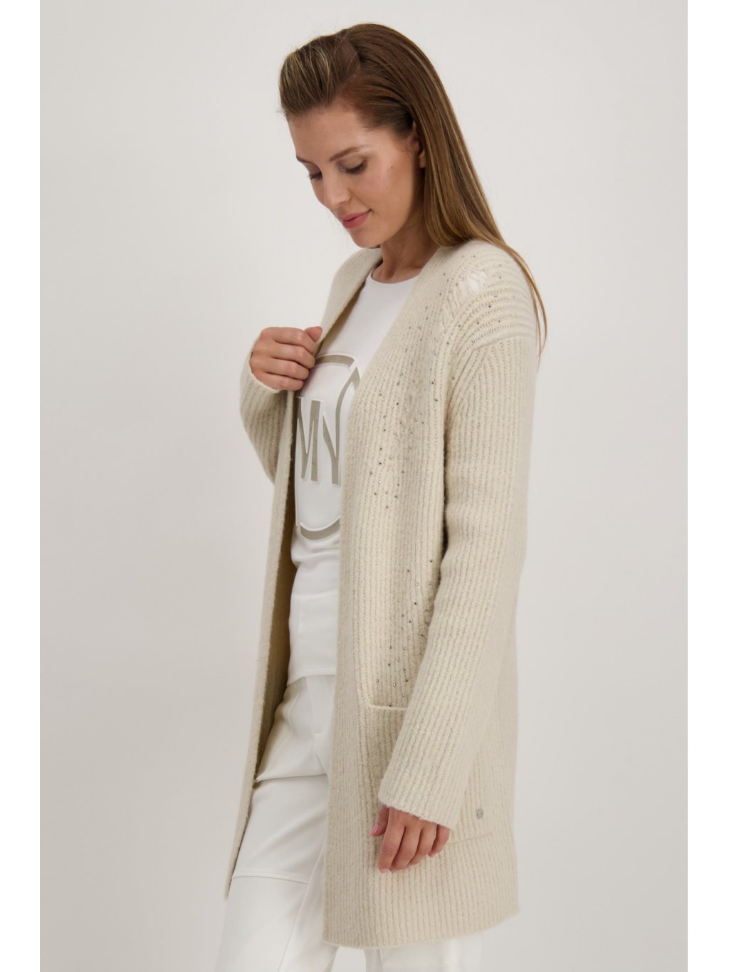 Svetr Monari 6312 jemně béžový cardigan 