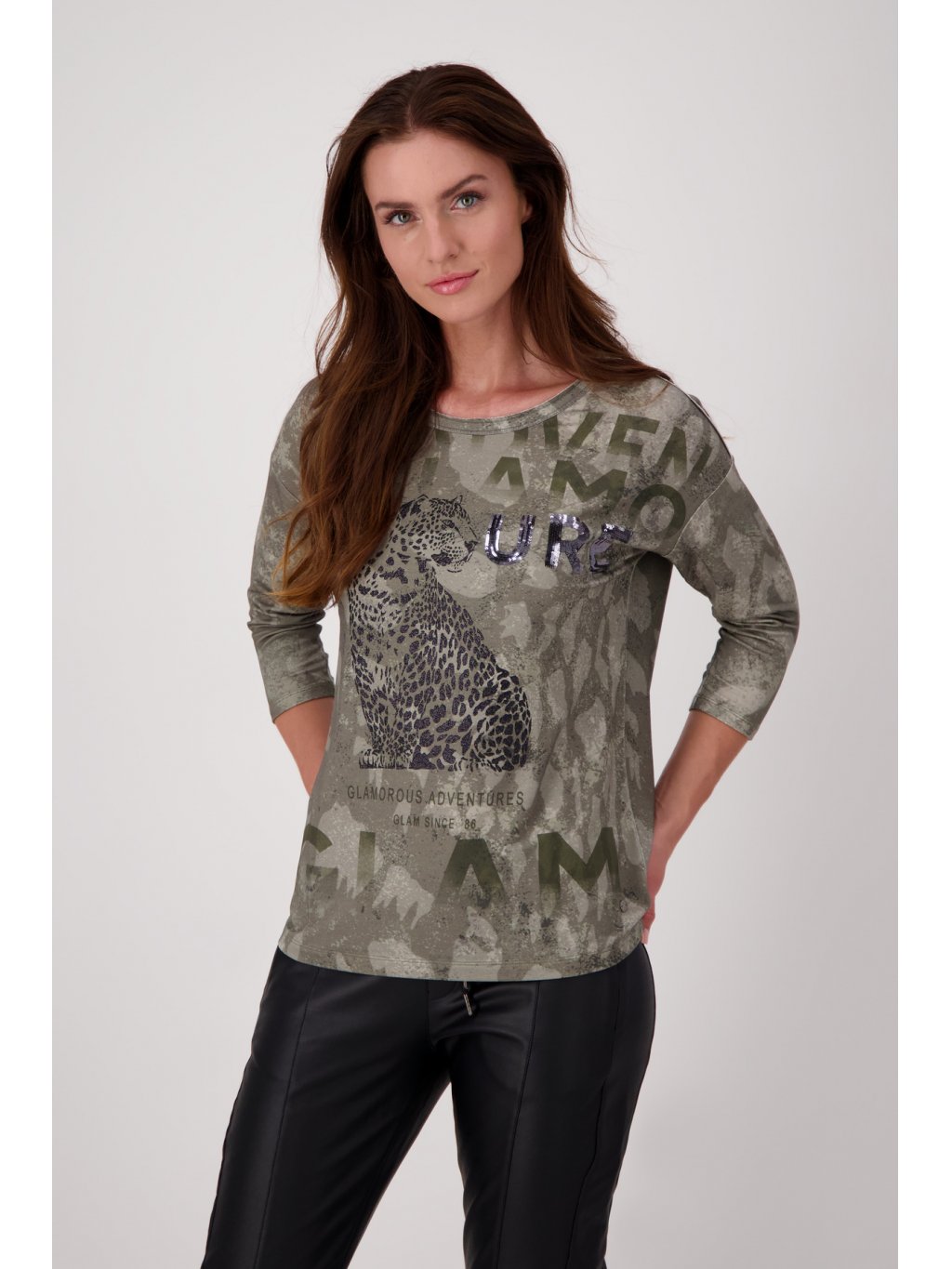 Tričko Monari 6148 zelené s leopardem