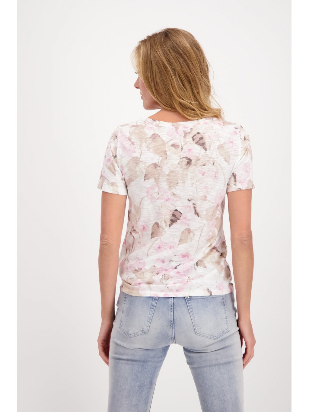 Tričko Monari 7424 krémové s růžovým květem