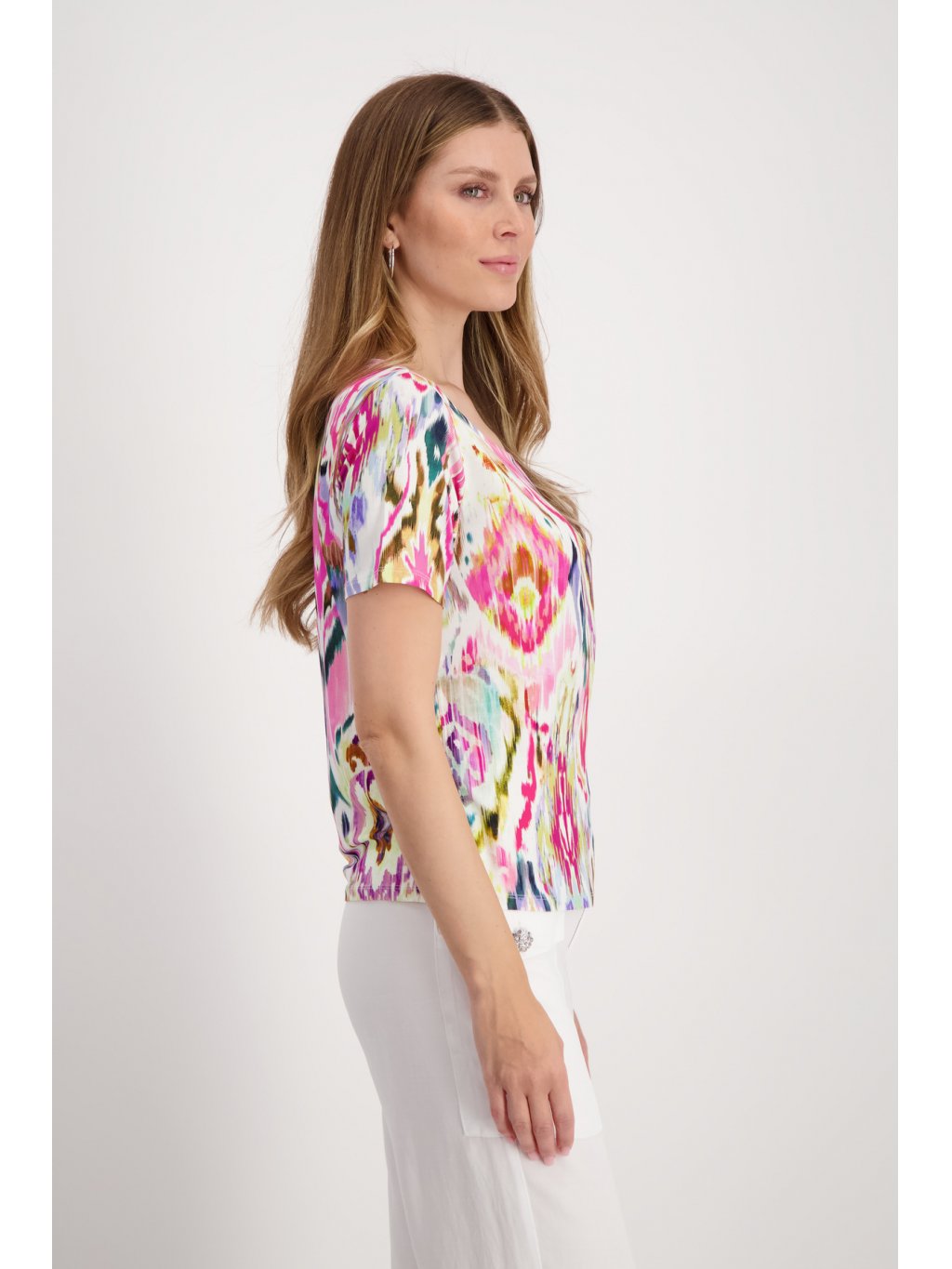 Tričko Monari 8715 růžové pestrobarevné se vzorem 