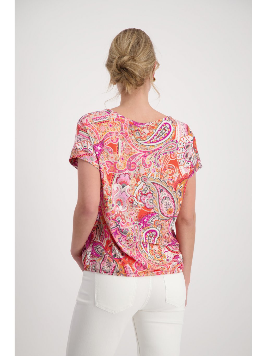 Tričko Monari 9002 meruňkovo růžové paisley vzor s gumičkou