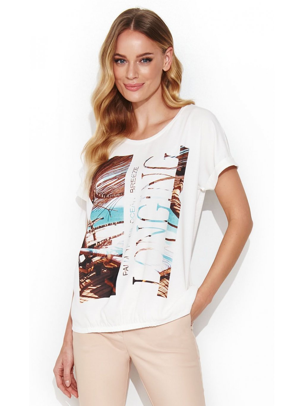 Tričko Zaps Majrita jemné bílé prodloužené tropický print