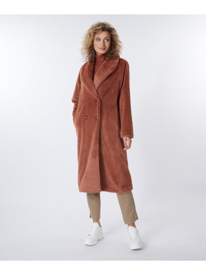Kabát Esqualo 37510 skořicový kožíšek dlouhý