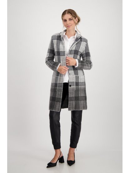 Kabát Monari 7053 šedý pletený károvaného vzoru 