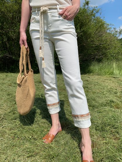 Kalhoty A. Gardeur Zuri smetanové džíny boho styl