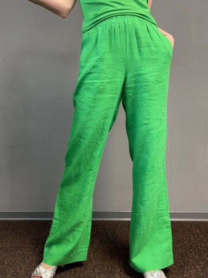 Kalhoty Kyra Anja zelené lněné volné