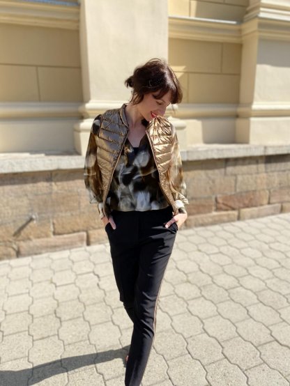 Kalhoty Lauren Vidal černé s lampasem bronze