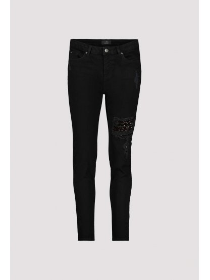 Kalhoty Monari 6132 černé džíny s aplikací