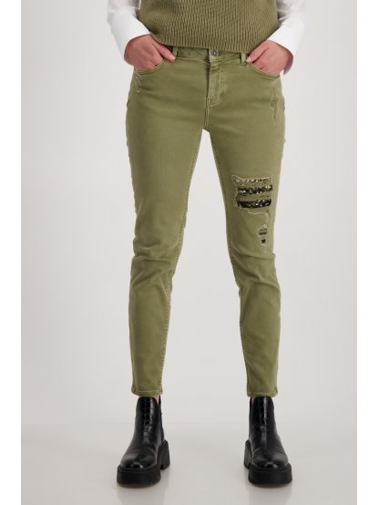 Kalhoty Monari 6132 zelené džíny s efekty