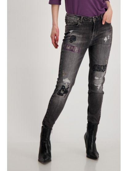 Kalhoty Monari 6412 šedé džíny s aplikacemi