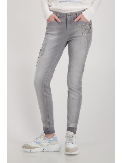 Kalhoty Monari 6419 šedé džíny s aplikacemi