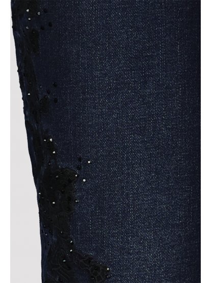 Kalhoty Monari 6538 tmavě modré s krajkou džíny