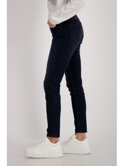 Kalhoty Monari 6538 tmavě modré s krajkou džíny