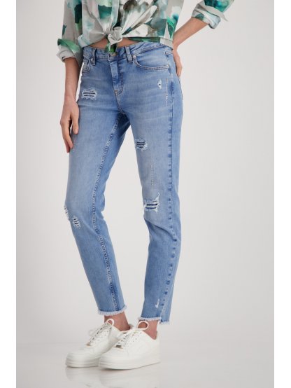 Kalhoty Monari 8301 světle modré džíny s aplikací