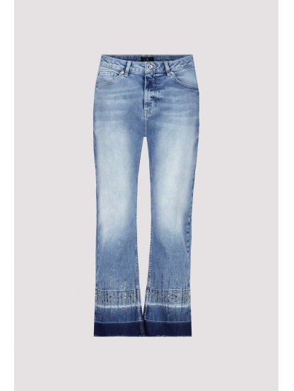 Kalhoty Monari 8756 modré džíny zkrácené se zdobením