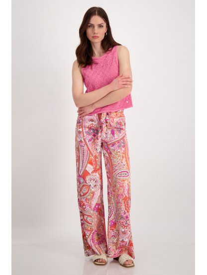 Kalhoty Monari 8873 meruňkovo růžové široké paisley vzor