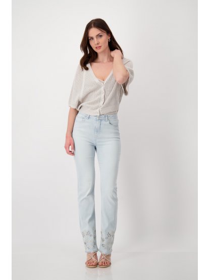 Kalhoty Monari 8956 světlé modré džíny s výšivkou 