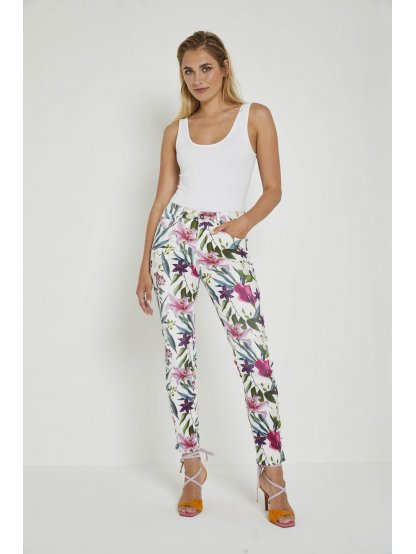 Kalhoty Para Mi Celine 204092 - 132 bílé s květinovým vzorem 