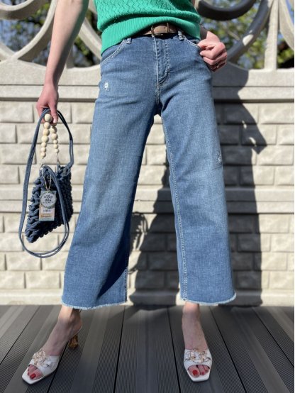 Kalhoty Para Mi Mira středně modré široké džíny