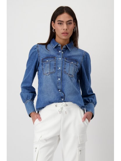 Košile Monari 8388 modrá s puff rukávem džínová