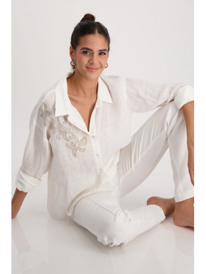 Košile Monari 8982 jemně bílá lněná s aplikací