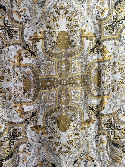 Šátek hedvábí velký zlato olivový orientální vzor