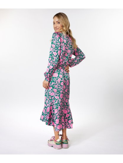Šaty Esqualo 15016 zelené s růžovým květem dlouhé
