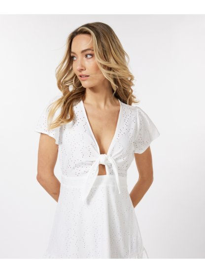 Šaty Esqualo 30224 bílé s průstřihem techno krajka