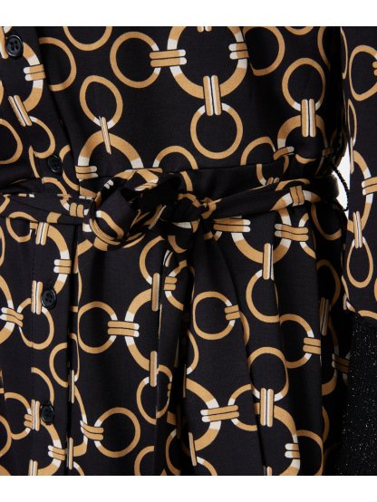 Šaty Esqualo 30709 černobéžové propínací do A chain print