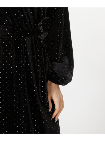 Šaty Esqualo 5700 černé sametové s kovovým puntíkem