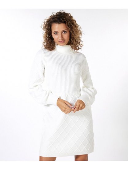 Šaty Esqualo 7510 smetanové úpletové s 3D vyplétaným vzorem