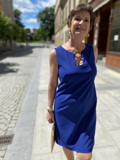 Šaty Estel modré se zlatými kruhy