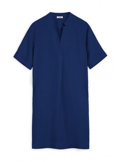 Šaty Kyra Maddie tmavě modré lněné minimalismus