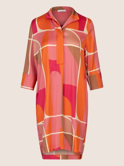 Šaty Mint Mia 65782 růžovo oranžové s geometrickým vzorem krátké 2