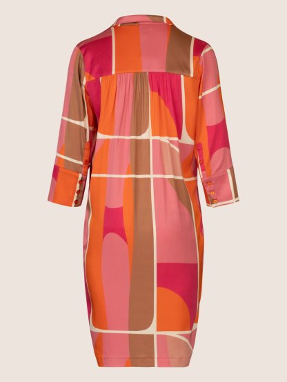 Šaty Mint Mia 65782 růžovo oranžové s geometrickým vzorem krátké