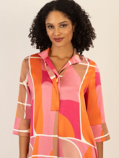 Šaty Mint Mia 65782 růžovo oranžové s geometrickým vzorem krátké