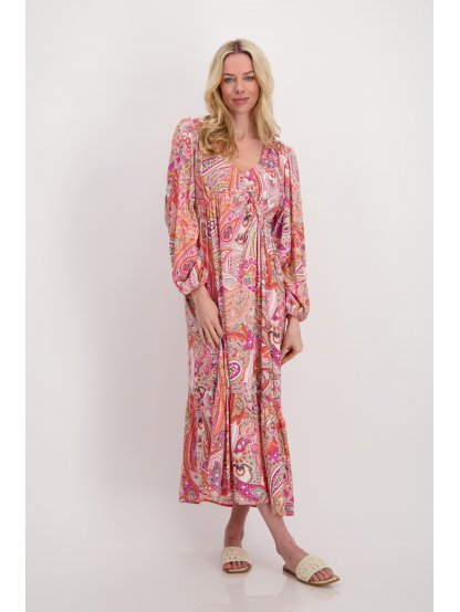 Šaty Monari 8787 meruňkovo růžové paisley vzor dlouhé
