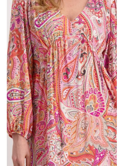 Šaty Monari 8787 meruňkovo růžové paisley vzor dlouhé